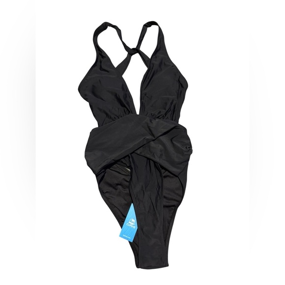Cupshe Mindful Solids Deep Onyx Plunge Black One Piece - Picture 3 of 6